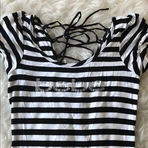 Bebe Rhinestone Lace up Back